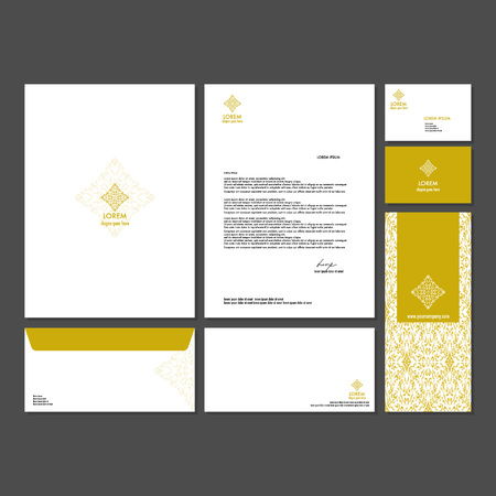 Branding identity template corporate company design. Set - business card, brochure, letter, envelope, poster, leaflet for hotel, resort, spa, luxury premium floral logo.のイラスト素材