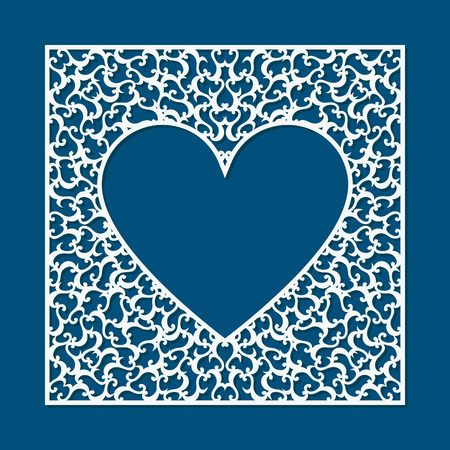 Laser cut card with swirls. Laser cutting template for diy, greeting cards, envelopes, wedding invitations, decorative elements. Photo frame for paper cuttingのイラスト素材