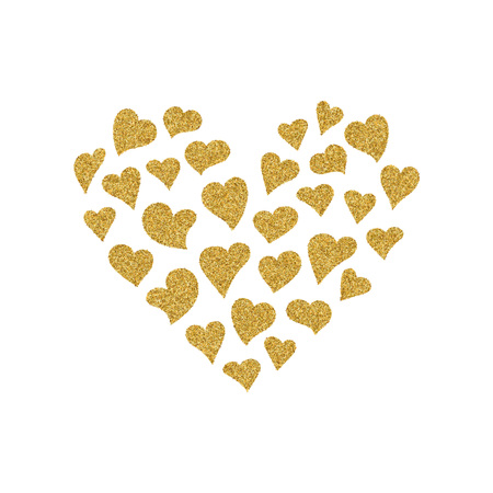 Valentines Day card with gold glitter hearts. Postcard with  a lot of heart, containing little heartsのイラスト素材