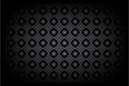 Silver Thai pattern on black background. Seamless pattern of Thailand. Universal pattern for wallpapers, textiles, fabrics, wrapping papers, packaging boxes etcのイラスト素材