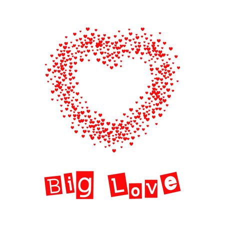 Valentines Day card. Postcard with the text Big Love and a lot of heart, containing little heartsのイラスト素材
