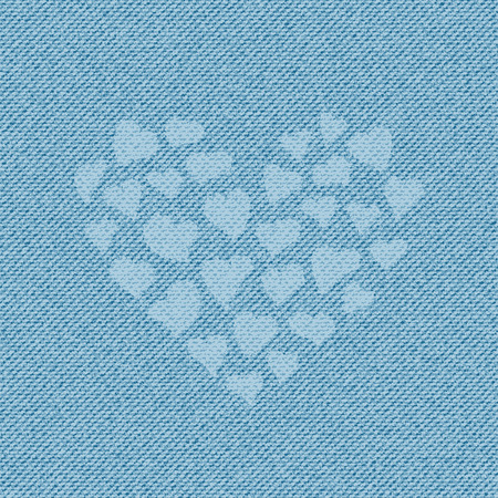 Light blue jean texture with a lot of heart, containing little hearts. Denim backgroundのイラスト素材