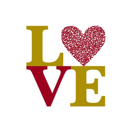 Happy Valentines day card with text LOVE and red heart. Font Typeのイラスト素材