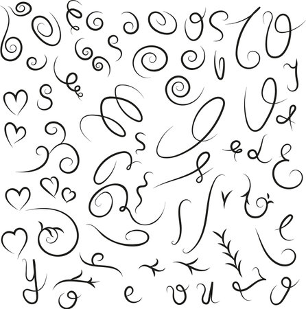 Florishes decorative for invitations and letters for inscriptions. Old ornament set for design.のイラスト素材