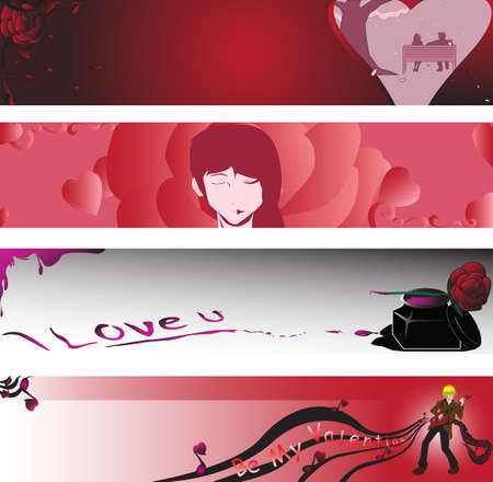   illustration of pink valentine bannersのイラスト素材