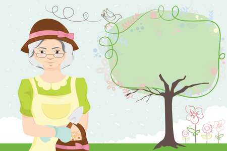   illustration of an elderly woman gardeningのイラスト素材