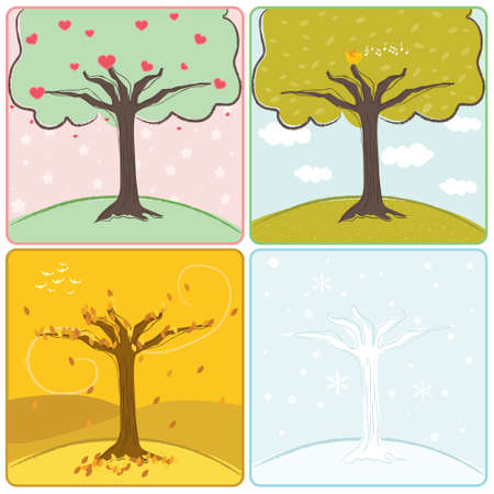 A vector illustration of a tree in four seasonsのイラスト素材