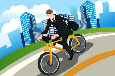 A businessman riding a bicycleのイラスト素材