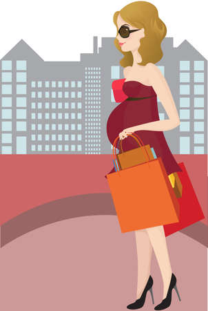 A pregnant woman going shoppingのイラスト素材