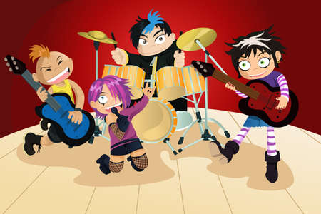 A vector illustration of four kids in a rock bandのイラスト素材