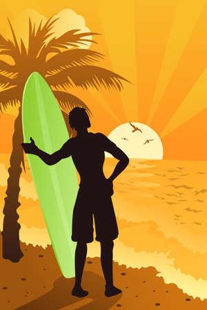 A vector illustration of a surfer surfing in the oceanのイラスト素材