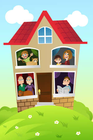 A vector illustration of a happy family at homeのイラスト素材