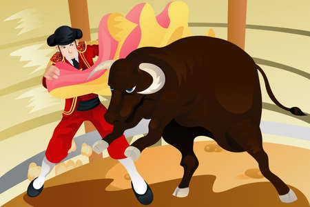 A vector illustration of a matador fighting a bullのイラスト素材