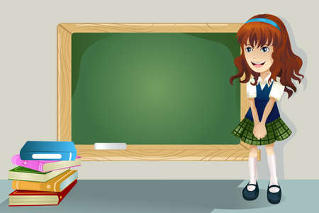 A student standing in front of a blackboardのイラスト素材