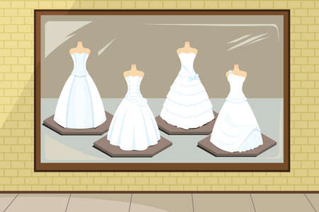 A wedding dresses in store displayのイラスト素材