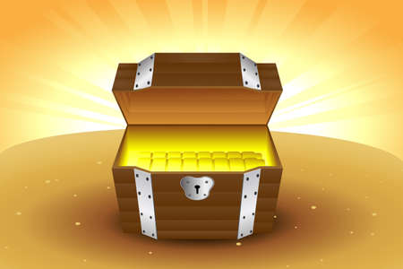 A vector illustration of a wooden treasure chest with gold insideのイラスト素材