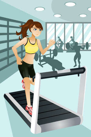 A vector illustration of a beautiful woman exercise in a gym. のイラスト素材