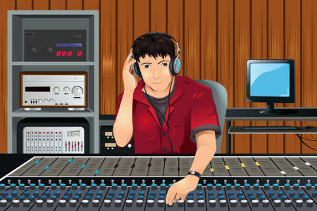 A illustration of a music producer listening in the studioのイラスト素材