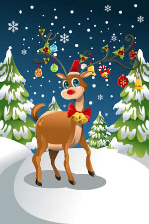 A vector illustration of a Christmas reindeer in the snowのイラスト素材