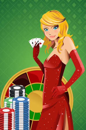 illustration of a beautiful woman holding poker cardsのイラスト素材