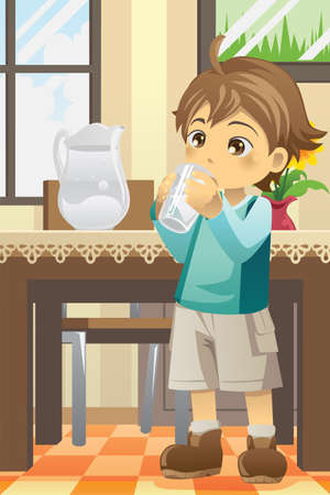 illustration of a boy drinking waterのイラスト素材