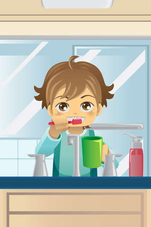  illustration of a boy brushing his teethのイラスト素材