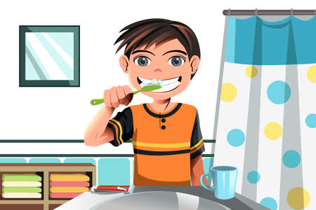 A vector illustration of a boy brushing his teethのイラスト素材
