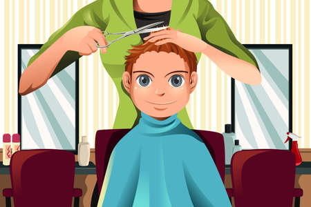 A vector illustration of a boy getting a haircutのイラスト素材