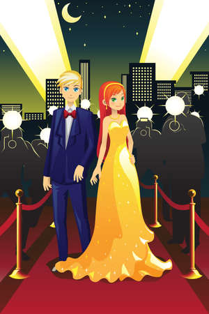 A vector illustration of a couple celebrities on the red carpetのイラスト素材