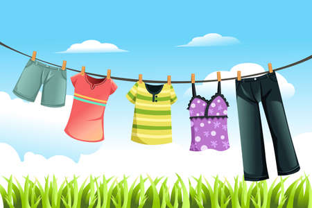 A vector illustration of clothes drying outdoorのイラスト素材