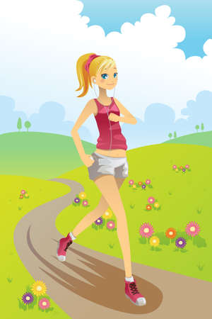 A vector illustration of a girl running in a parkのイラスト素材