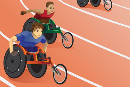 A vector illustration of athletes in wheelchair racing in a competitionのイラスト素材