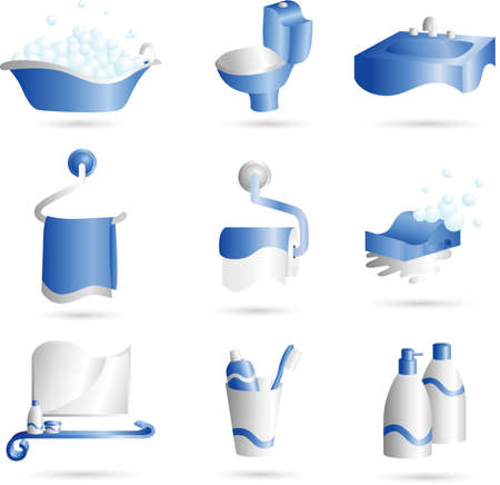 A illustration of icons of things that can be found in bathroomのイラスト素材