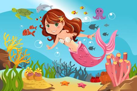 A vector illustration of a mermaid swimming underwater in the oceanのイラスト素材