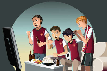 A vector illustration of soccer fans watching the game on the televisionのイラスト素材