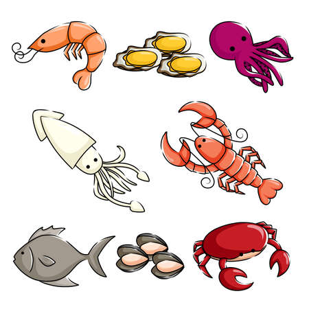 A vector illustration of different sea animals iconsのイラスト素材