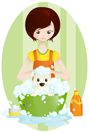 A vector illustration of a pet groomerのイラスト素材