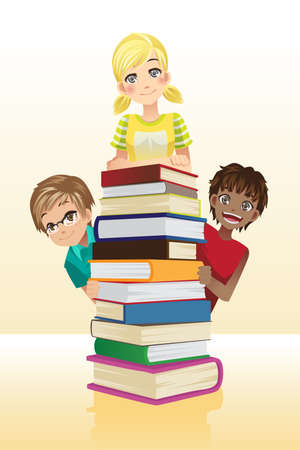 A vector illustration of students and books, can be used for children education conceptのイラスト素材
