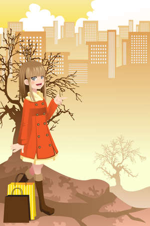 A illustration of a beautiful girl shopping in the cityのイラスト素材