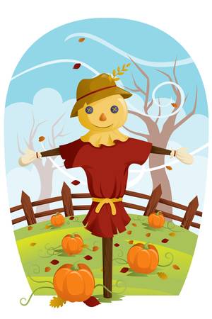 A illustration of a scarecrow during Fall harvestのイラスト素材