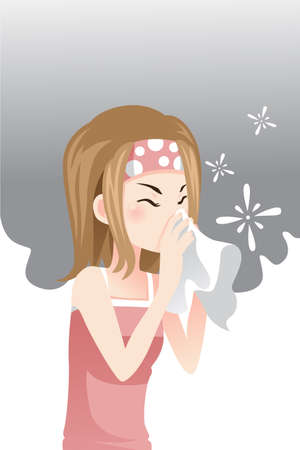 A vector illustration of a woman having a coldのイラスト素材
