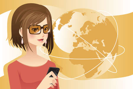 A illustration of a woman holding a phoneのイラスト素材