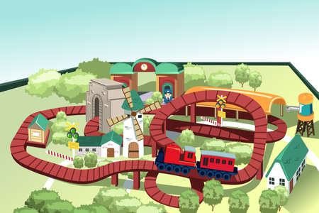 A vector illustration of a miniature train toy trackのイラスト素材