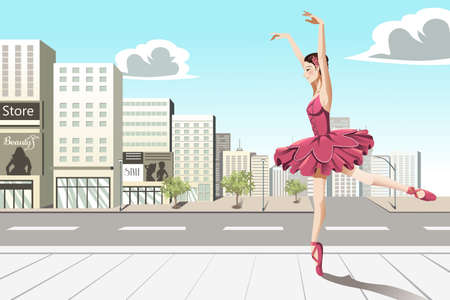 A vector illustration of a ballet dancer dancing in the cityのイラスト素材