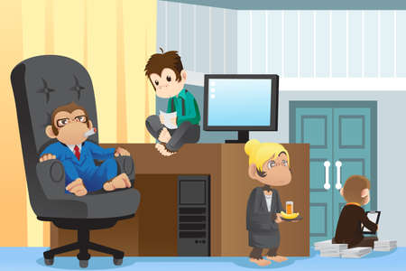 A vector illustration of monkeys dressed as business people working in the officeのイラスト素材