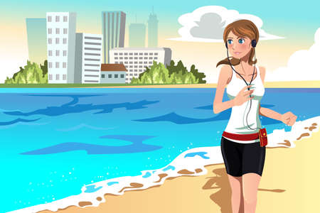 A vector illustration of a woman running on the beachのイラスト素材