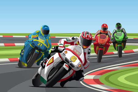 A  illustration of motorcycle racing on the racetrackのイラスト素材