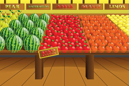 A  illustration of grocery store produce aisleのイラスト素材
