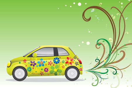 A  illustration of a green car for environment friendly conceptのイラスト素材