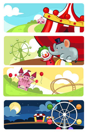 A vector illustration of amusement park banner setsのイラスト素材